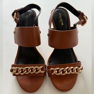 Coach Brown Sandals with Gold Chain Accent